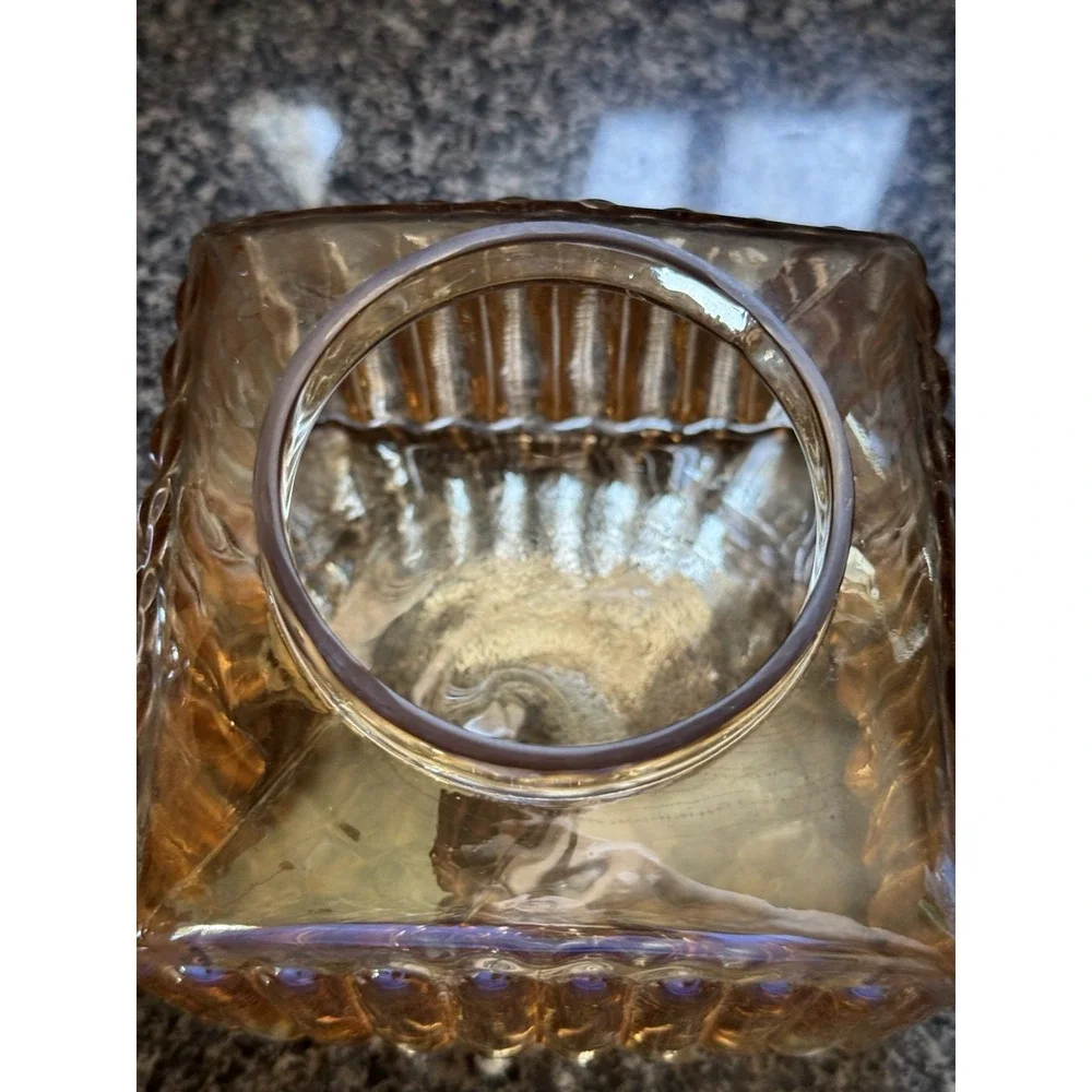 2- ANDREA by SADEK CANISTER/CONTAINERS Iridescent Amber/Gold‎  Silver Tone Lids